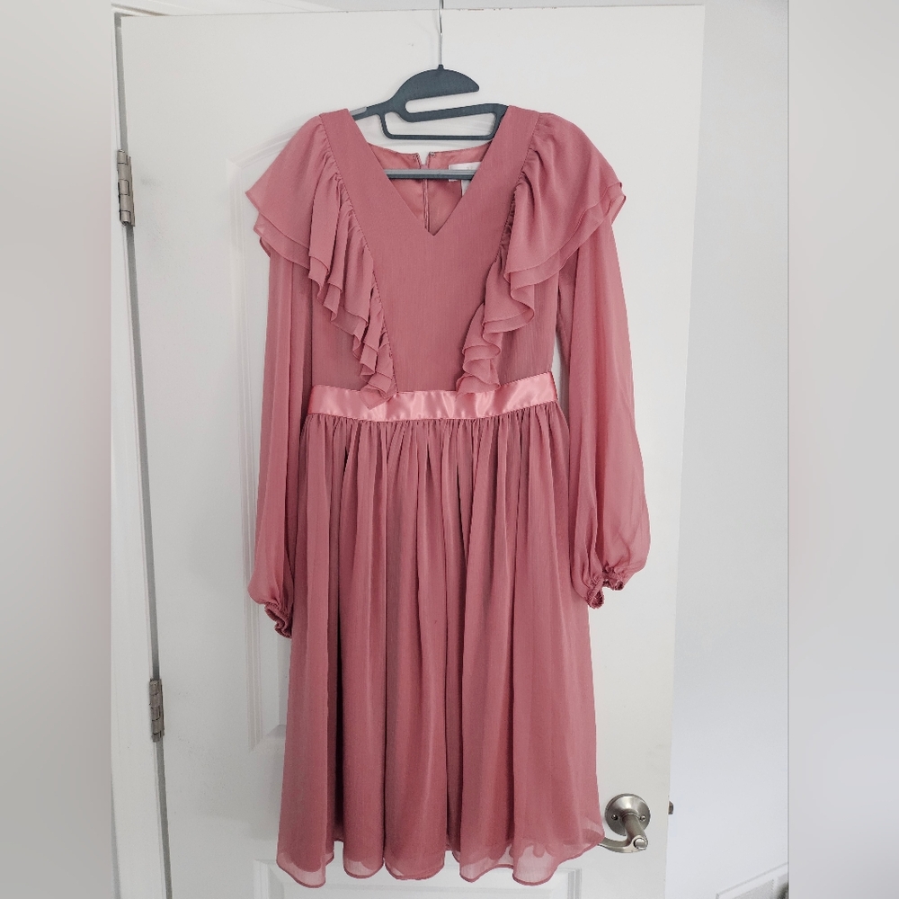 Rachel Parcell Dusty Rose Long Sleeve Ruffle Midi Dress